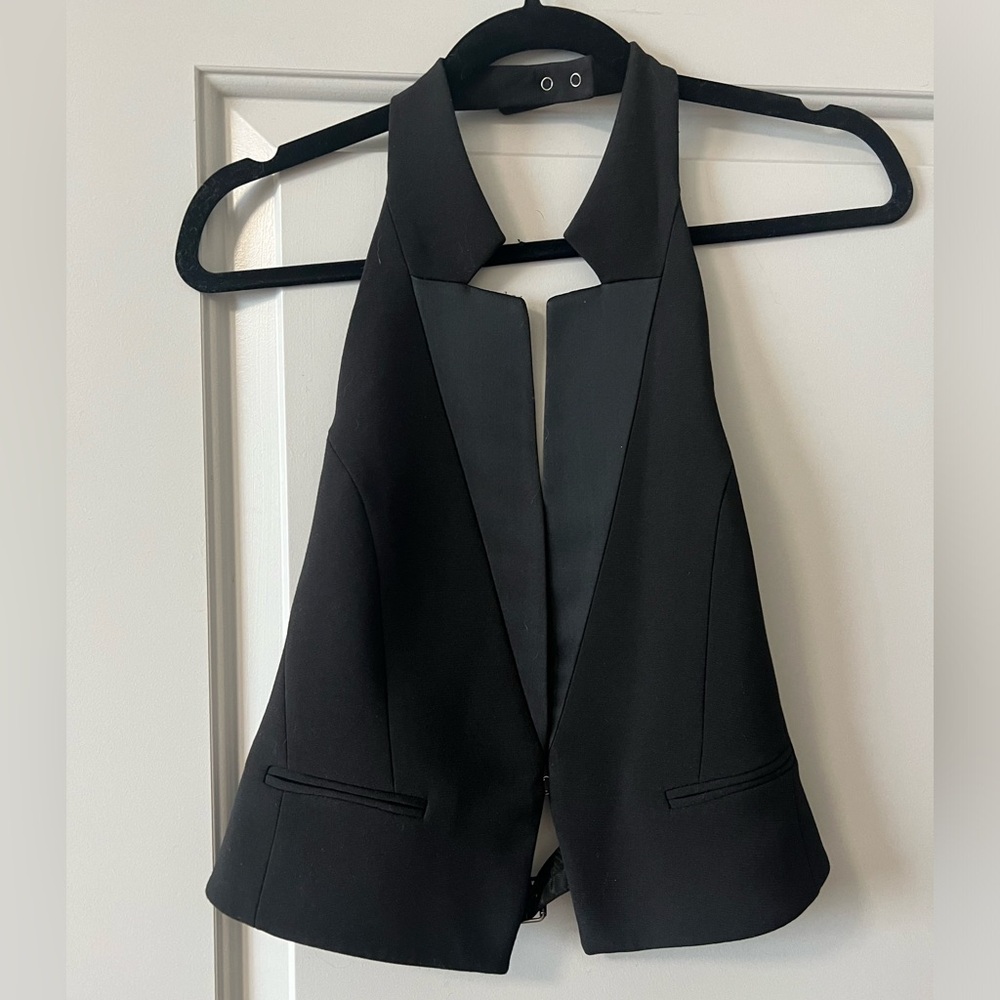 BCBG Black Halter Vest with Satin Lapel and Adjustable Neck and Back Size XS